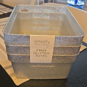 Silver Glitter Storage Totes - 3 Pack